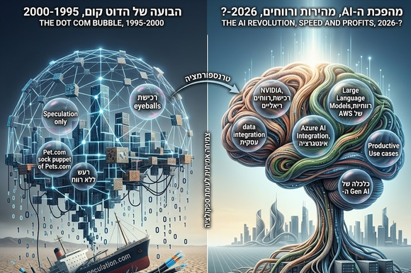 בועת הדוט קום מול "בועת" ה- AI - ה- AI יושב על יסודות עבים ומשמעותיים ומגוונים | נוצר באמצעות Gemini בועת הדוט קום מול "בועת" ה- AI - ה- AI יושב על יסודות עבים ומשמעותיים ומגוונים | נוצר באמצעות Gemini