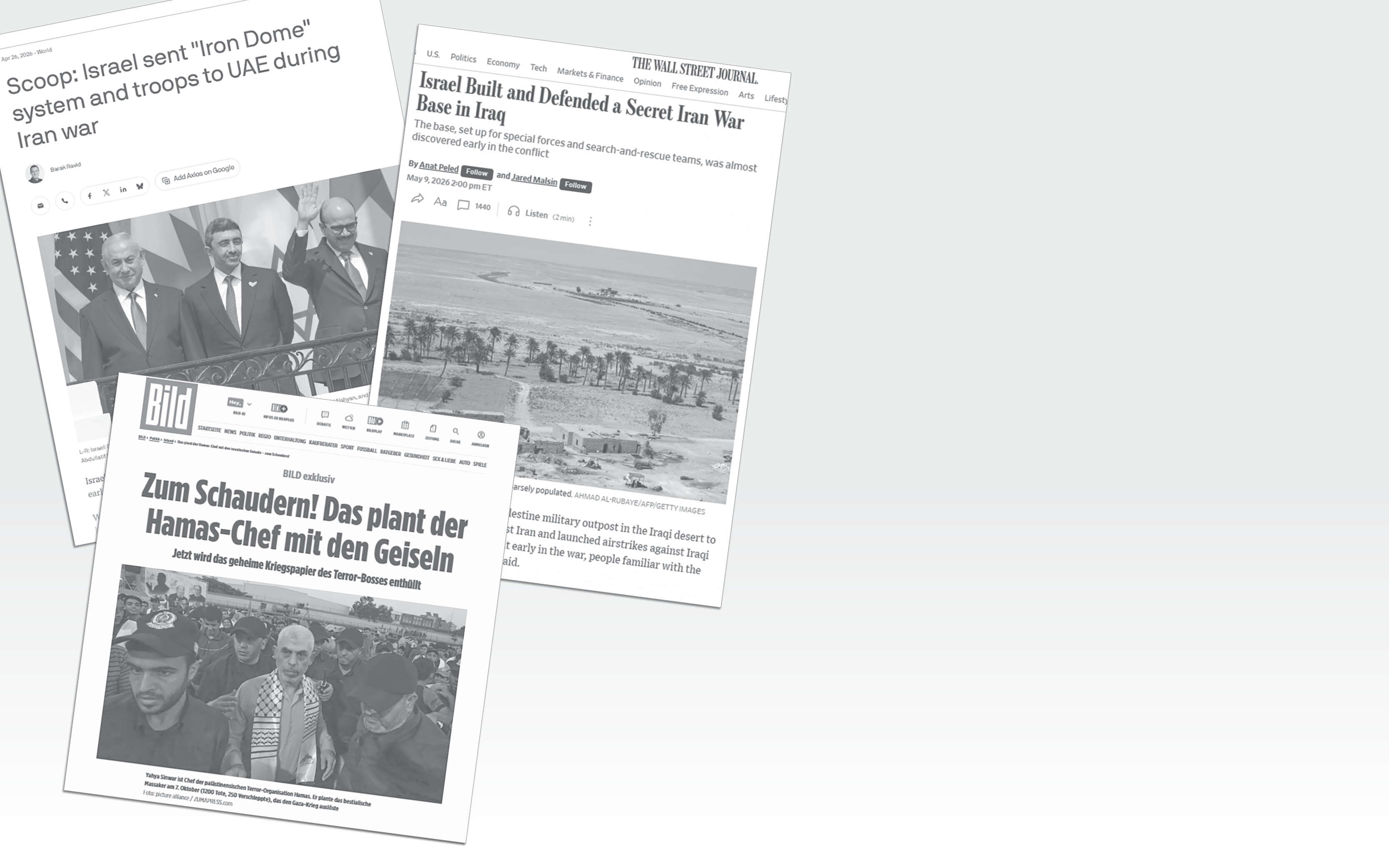 באישור הצנזורה | צילומי מסך מהאתרים: Aixios, The Wall Street Journal, Bild באישור הצנזורה | צילומי מסך מהאתרים: Aixios, The Wall Street Journal, Bild