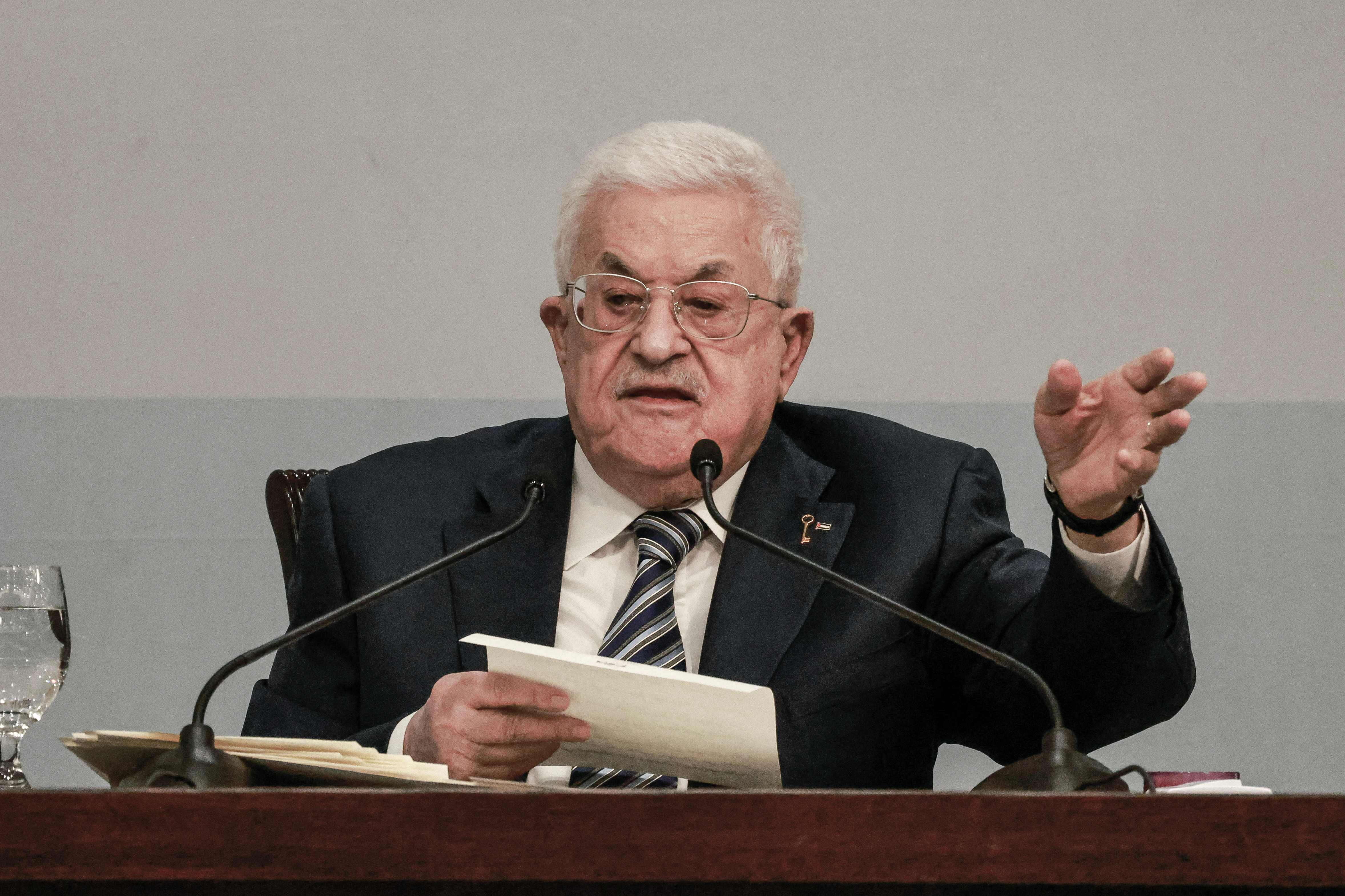 יו"ר הרשות הפלסטינית, מחמוד עבאס, בנאום ברמאללה | AFP יו"ר הרשות הפלסטינית, מחמוד עבאס, בנאום ברמאללה | AFP