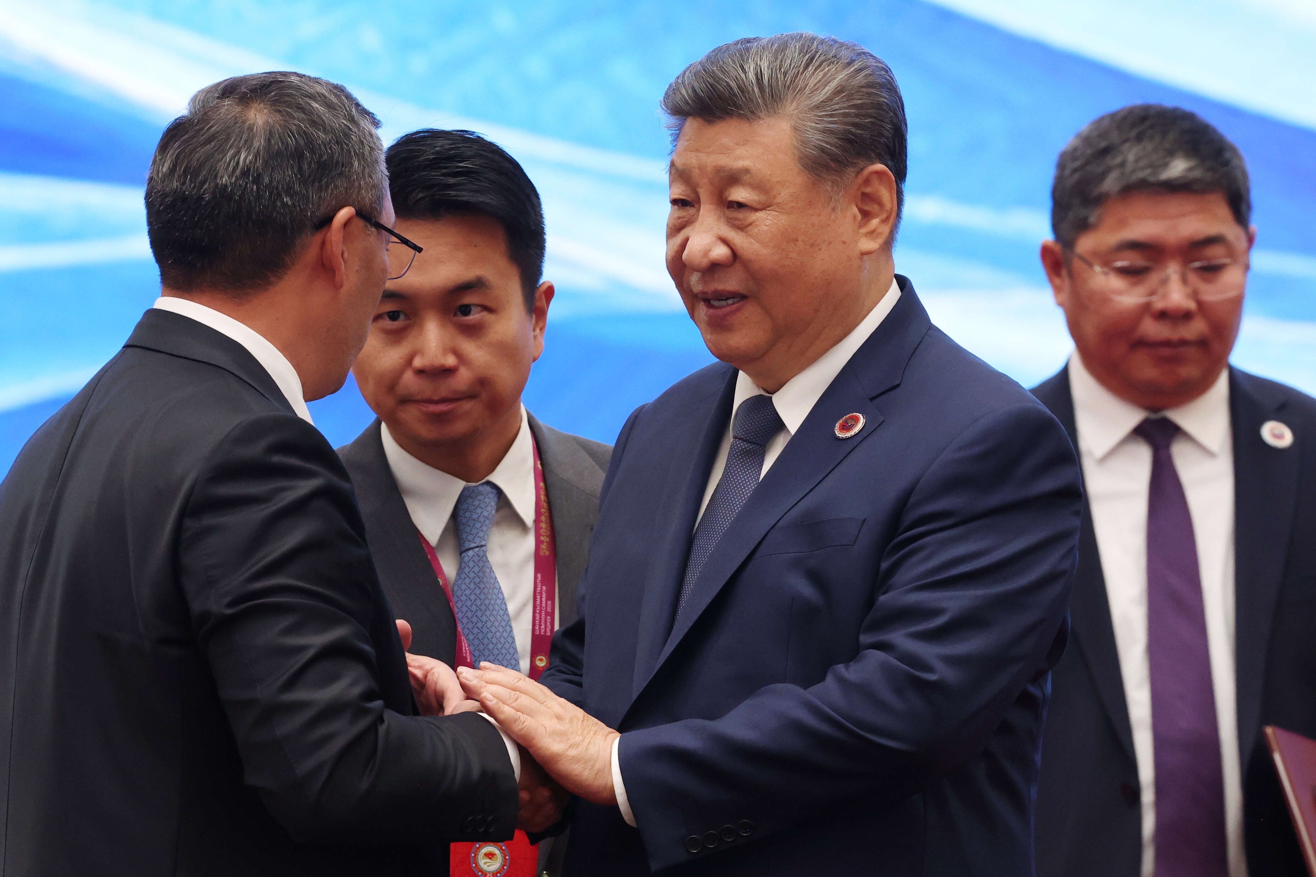 China's President Xi Jinping, centre, and Kyrgyz President Sadyr Zhaparov talk during a meeting in the Shanghai Cooperation Organization (SCO) Plus format in Bishkek, Kyrgyzstan, on Tuesday, Sept. 1, 2026. (Vyacheslav Prokofyev, Sputnik, Kremlin Pool Photo via AP) China's President Xi Jinping, centre, and Kyrgyz President Sadyr Zhaparov talk during a meeting in the Shanghai Cooperation Organization (SCO) Plus format in Bishkek, Kyrgyzstan, on Tuesday, Sept. 1, 2026. (Vyacheslav Prokofyev, Sputnik, Kremlin Pool Photo via AP)