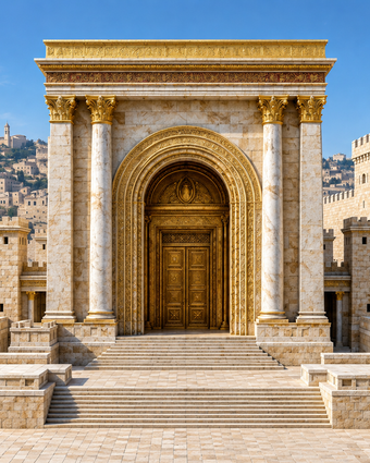 פתח קשתי, ולא מרובע. הדמיית בינה מלאכותית של הצעתו של פלג למראה הבית השלישי בימי אדריאנוס