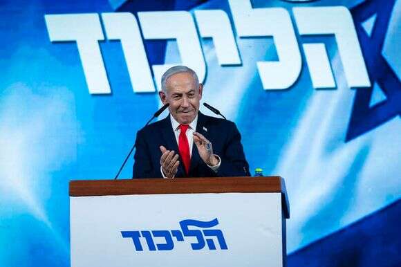 ראש הממשלה בנימין נתניהו במטה הליכוד, כמה שעות אחרי סגירת הקלפיות | חיים גולדברג / פלאש 90