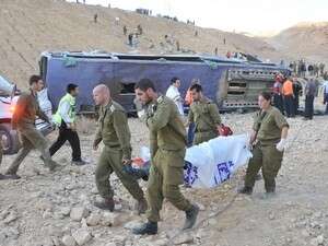 פינוי הפצועים בתאונת האוטובוס שהתהפך בדרך לאילת. פינוי הפצועים בתאונת האוטובוס שהתהפך בדרך לאילת.