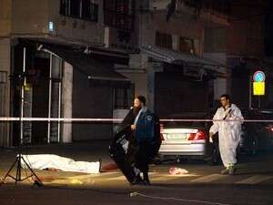 זירת הרצח בתל אביב, לפנות הבוקר. זירת הרצח בתל אביב, לפנות הבוקר.