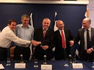 לנדאו, שטייניץ, כחלון ורון-טל במסיבת העיתונאים בה לנדאו, שטייניץ, כחלון ורון-טל במסיבת העיתונאים בה