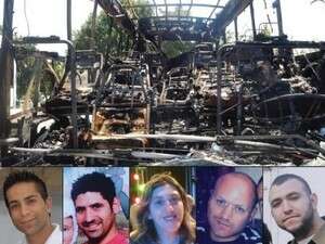 חמשת ההרוגים על רקע האוטובוס השרוף. הבולגרים חשפו את זהות המחבל חמשת ההרוגים על רקע האוטובוס השרוף. הבולגרים חשפו את זהות המחבל