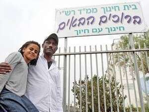 נורדאו מלקה ובתו שירלי על רקע בית הספר נורדאו מלקה ובתו שירלי על רקע בית הספר