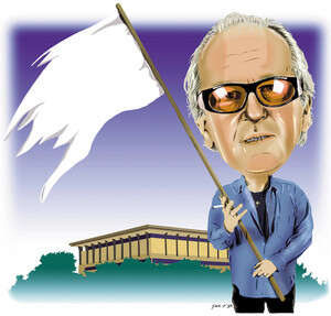 זהבי מניף את הדגל הלבן. איור: אלית אבני זהבי מניף את הדגל הלבן. איור: אלית אבני