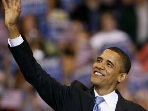 ברק אובמה בנאום הניצחון במינסוטה. ברק אובמה בנאום הניצחון במינסוטה.