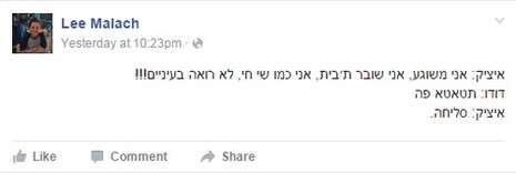 צילום מסך, מתוך הפייסבוק צילום מסך, מתוך הפייסבוק