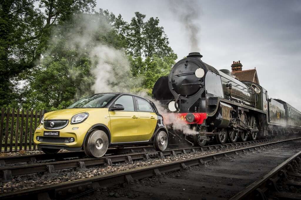 Smart ForRail at the Bluebell Railway, Sussex, 22 June 2015 Mercedes-Benz Smart Car. Train Photo: James Lipman / jameslipman.com