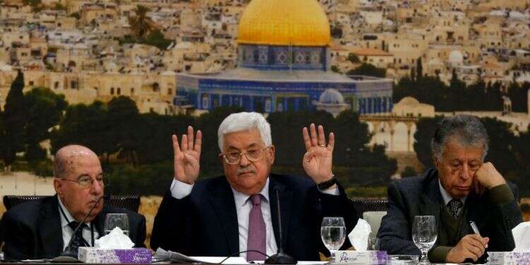 אבו מאזן בנאום מול חברי המועצה המרכזית של אש צילום: AFP