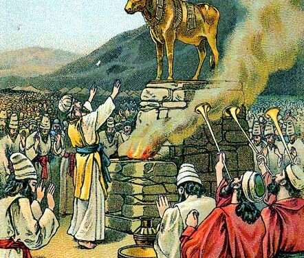 ציור: עגל הזהב, מתוך ספר תנ"ך של חברת ליתוגרפיה פרובידנס, 1901