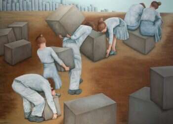 יצירה: עזרה בדרך, טלי עירוני, אקריליק על בד, 2014