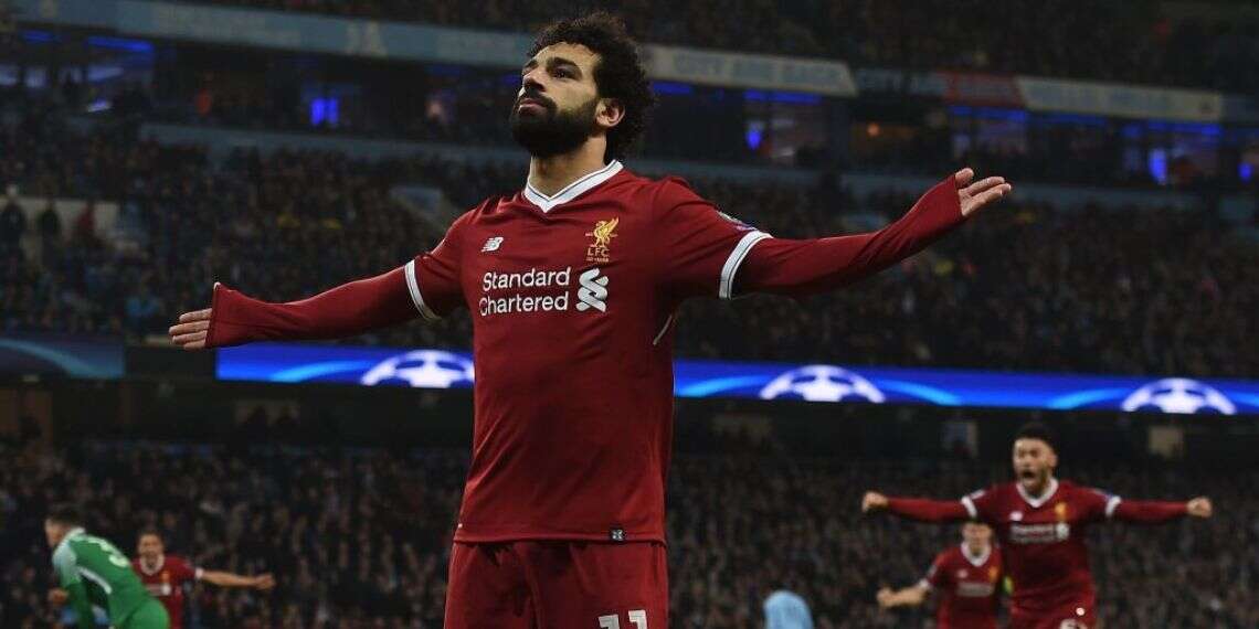 מוחמד סלאח חוגג מול מנצ'סטר סיטי. צילום: AFP צילום: AFP