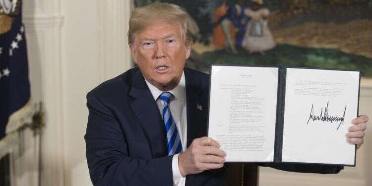 דונלד טראמפ מציג את חתימתו על הסנקציות החדשות. צילום: EPA צילום: EPA