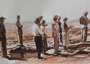 תפילה ראשונה על גבעת הסלעים בכפר עציון תש''ג. יצירה: אלחנן יעקובוביץ', 2018