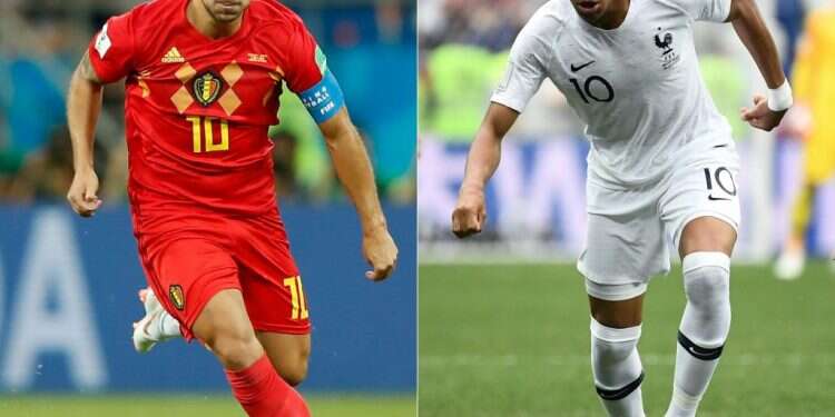 קיליאן אמבפה מצרפת ואדן הזאר מבלגיה. צילום: AFP צילום: AFP