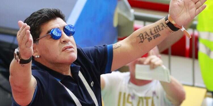 דייגו מראדונה ביציע. צילום: EPA צילום: EPA