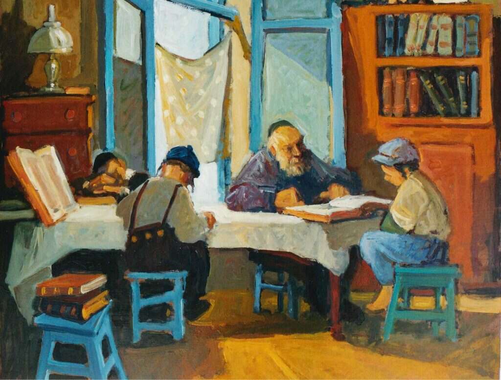 שיעור בחיידר, אבי שורץ, שמן על מזוניט, 2010