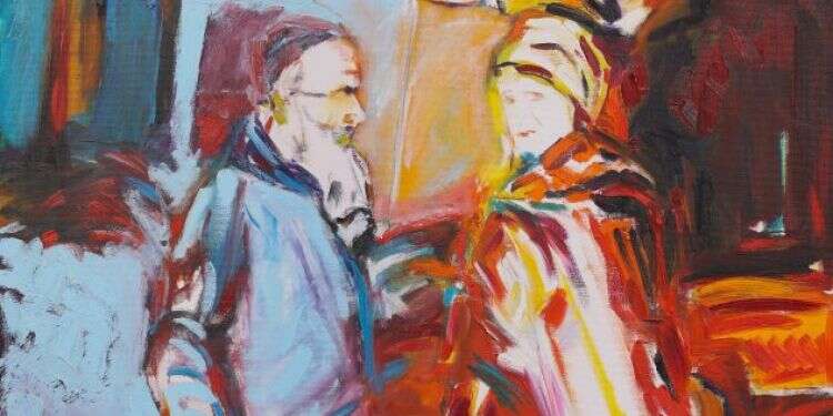 זוג עם מטרייה, הרב אילון תדהר אזולאי, שמן על בד, 2017