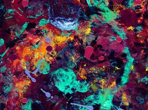 Burst Turquoise, אורן סיון יוסף, הדפס על נייר, 2018. מתוך התערוכה  Burst Turquoise, אורן סיון יוסף, הדפס על נייר, 2018. מתוך התערוכה "המסע אל יצירותיו של אוהד חיטמן", מוצג ביוניברסל ארט גלרי