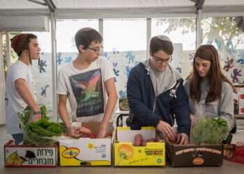 תלמידים קונים מזון לנזקקים. צילום: הדס פרוש/פלאש 90