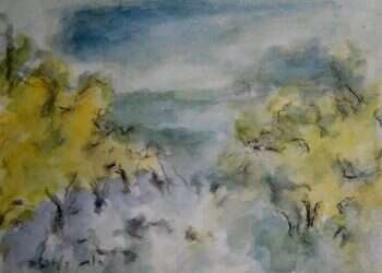 רות בן ארזה, "מטע", אקוורל ופחם. מתוך ספרה החדש "רישו־ מים וציורים"