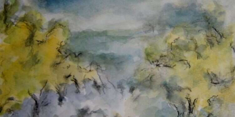 רות בן ארזה,  רות בן ארזה, "מטע", אקוורל ופחם. מתוך ספרה החדש "רישו־ מים וציורים"