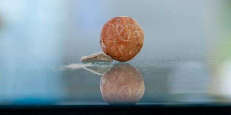 משקולת הבקע שאותרה בסינון העפר בעיקר דוד. צילום: אליהו ינאי, עיר דוד צילום: אליהו ינאי, עיר דוד