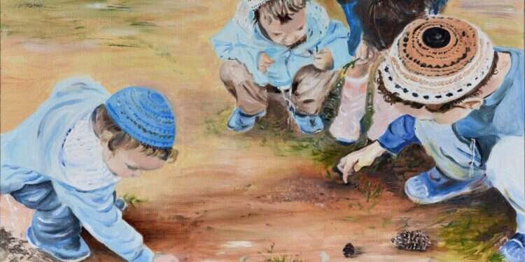 לאה וינשטיין, סקרנות, שמן על בד, 2018. מתוך התערוכה לאה וינשטיין