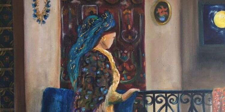 ציור: אסתר ציבל, שומרת הלילה, שמן על בד, 2012