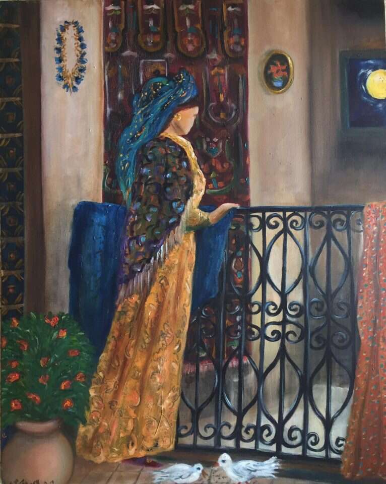 ציור: אסתר ציבל, שומרת הלילה, שמן על בד, 2012