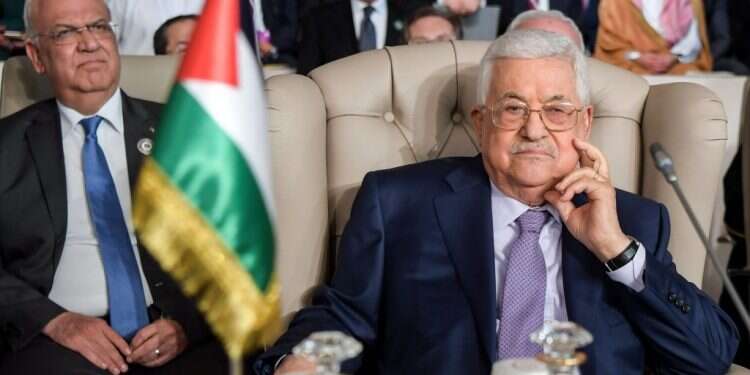 אבו־מאזן וסאיב עריקאת בכינוס הליגה הערבית במארס. צילום: AFP צילום: AFP