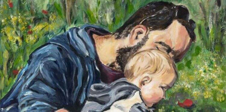 מקל מאוד כשגם ההורים עצמם אנשים עדינים. ציור: אלישבע הורוביץ  ציור: אלישבע הורוביץ "הענק העדין", 2018. מתוך תערוכת יחיד של האמנית המוצגת בימים אלו במוזיאון היכל שלמה בירושלים. צילום באדיבות סדן הפקת אמנות