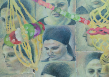 איור: נעמי טנהאוזר, סוכות, שמן על בד, 2018. מתוך התערוכה "עזרת נשים", שהוצגה בגלריית המקלט בירושלים