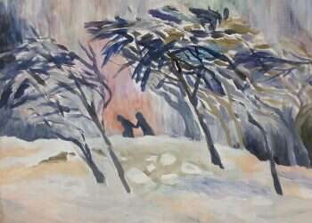 ציור: חנה נוסבוים, ערב פרידה. צבעי שמן, 2017