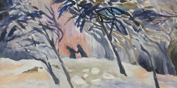 ציור: חנה נוסבוים, ערב פרידה. צבעי שמן, 2017