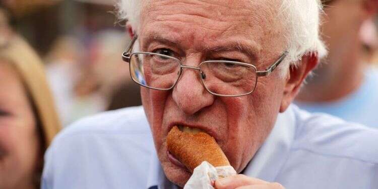 ברני סנדרס מגלה את נפלאות המאכלים המוטגנים באייווה. צילום: AFP צילום: AFP