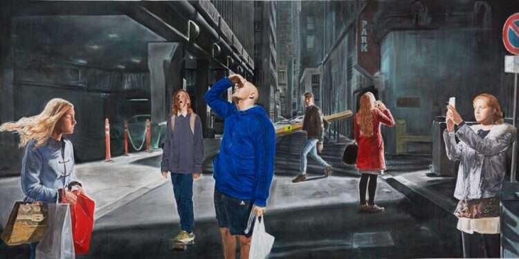 באחר יש חלק שלעולם לא יתגלה ולעולם נשאף להכיר ממנו עוד ועוד. ציור: מונטאן ורוזנבלום, ציור: מונטאן ורוזנבלום, "הם עמדו רגע ממושך". מתוך התערוכה "יש עידן חדש. על הרוחני באמנות" המוצגת במוזיאון תל אביב לאמנות