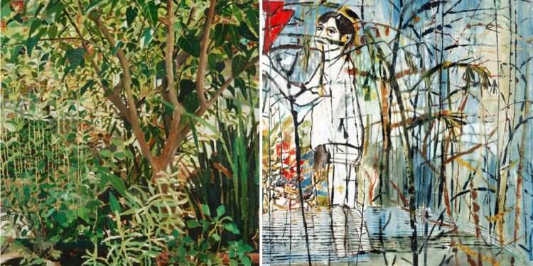 ציור: ורד נחמני, שומקום. סבך קטן, דיפטיכון, 2005. מתוך התערוכה "ציור הוא בית", 2018. משכן לאמנות עין חרוד