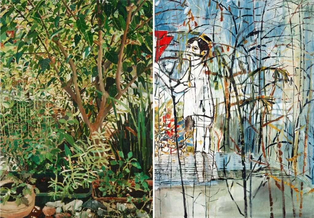 ציור: ורד נחמני, שומקום. סבך קטן, דיפטיכון, 2005. מתוך התערוכה "ציור הוא בית", 2018. משכן לאמנות עין חרוד