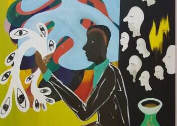 ציור: שי אזולאי, Afro buzz ,2018. מתוך התערוכה "אנוכי במזרח" שהוצגה במרכז צימבליסטה למורשת היהדות בשיתוף הביאנלה של ירושלים