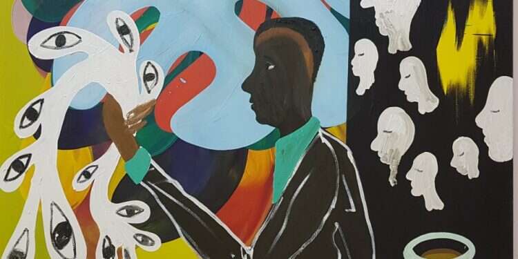 ציור: שי אזולאי, Afro buzz ,2018. מתוך התערוכה "אנוכי במזרח" שהוצגה במרכז צימבליסטה למורשת היהדות בשיתוף הביאנלה של ירושלים