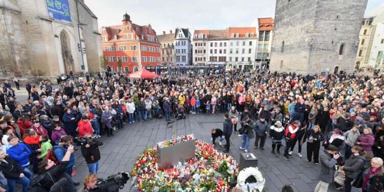 עצרת תמיכה בקהילה היהודית לאחר ניסיון הפיגוע בבית כנסת בגרמניה ביום הכיפורים. צילום: AFP צילום: AFP