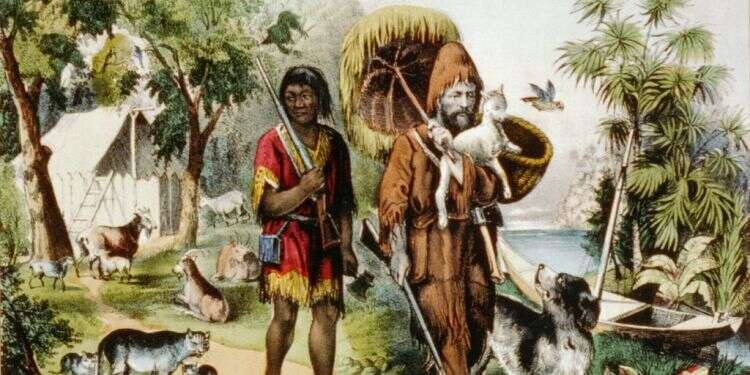 רובינזון קרוזו וששת, הדפס משנת 1875. צילום: שאטרסטוק צילום: שאטרסטוק