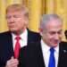 נתניהו וטראמפ בבית הלבן. צילום: AFP שתי מדינות וריבונות: טראמפ הציג את תוכנית השלום