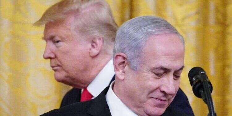 טראמפ ונתניהו בפרסום עסקת המאה, 2020. צילום: AFP טראמפ ונתניהו בפרסום עסקת המאה