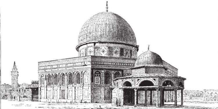 תחריט של הר הבית משנת 1895. צילום: שאטרסטוק נוצרים חופרי ישראל: החוקרים שגילו לנו את ההר