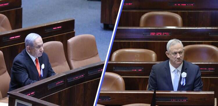 גנץ ונתניהו בטקס השבעת הכנסת ה-23. צילום: גדעון שרון, דוברות הכנסת